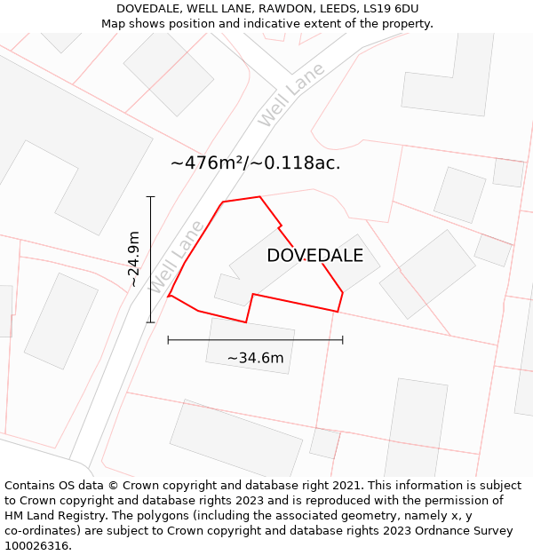 DOVEDALE, WELL LANE, RAWDON, LEEDS, LS19 6DU: Plot and title map