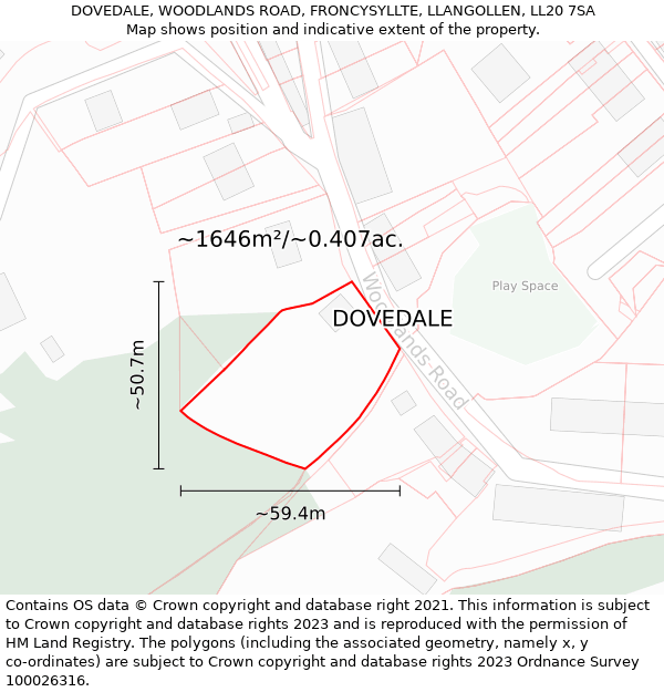 DOVEDALE, WOODLANDS ROAD, FRONCYSYLLTE, LLANGOLLEN, LL20 7SA: Plot and title map