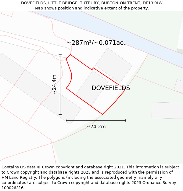 DOVEFIELDS, LITTLE BRIDGE, TUTBURY, BURTON-ON-TRENT, DE13 9LW: Plot and title map