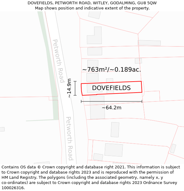 DOVEFIELDS, PETWORTH ROAD, WITLEY, GODALMING, GU8 5QW: Plot and title map