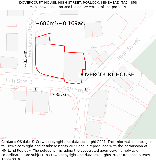 DOVERCOURT HOUSE, HIGH STREET, PORLOCK, MINEHEAD, TA24 8PS: Plot and title map