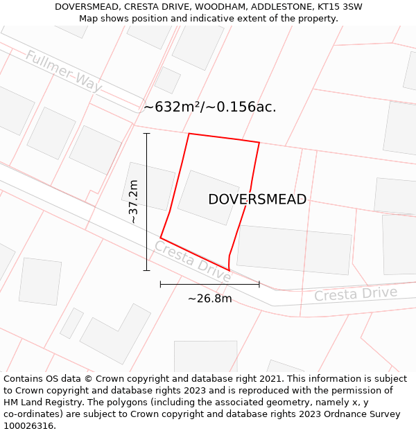 DOVERSMEAD, CRESTA DRIVE, WOODHAM, ADDLESTONE, KT15 3SW: Plot and title map