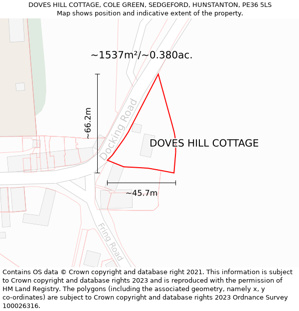DOVES HILL COTTAGE, COLE GREEN, SEDGEFORD, HUNSTANTON, PE36 5LS: Plot and title map