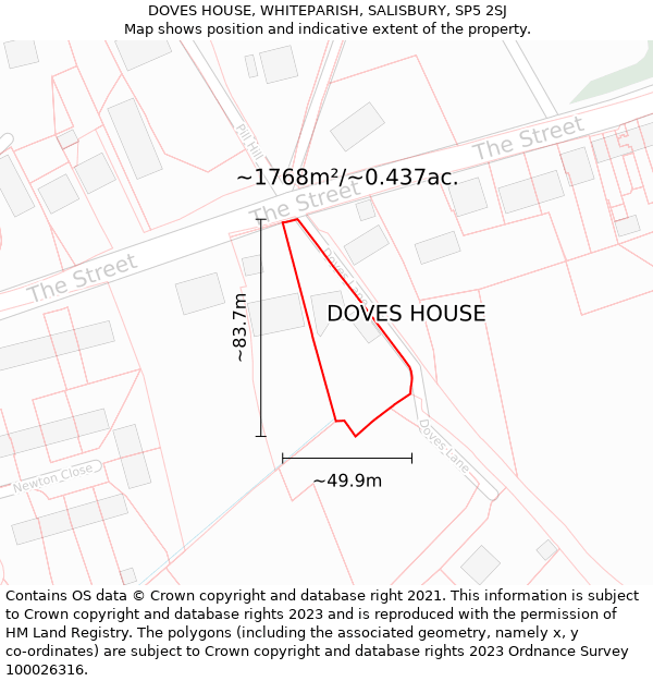 DOVES HOUSE, WHITEPARISH, SALISBURY, SP5 2SJ: Plot and title map