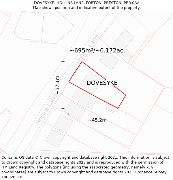 DOVESYKE, HOLLINS LANE, FORTON, PRESTON, PR3 0AA: Plot and title map