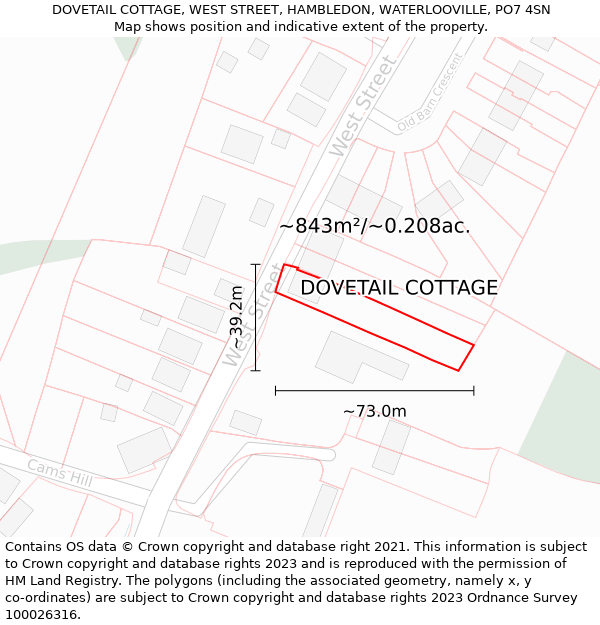 DOVETAIL COTTAGE, WEST STREET, HAMBLEDON, WATERLOOVILLE, PO7 4SN: Plot and title map