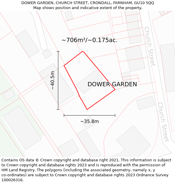 DOWER GARDEN, CHURCH STREET, CRONDALL, FARNHAM, GU10 5QQ: Plot and title map