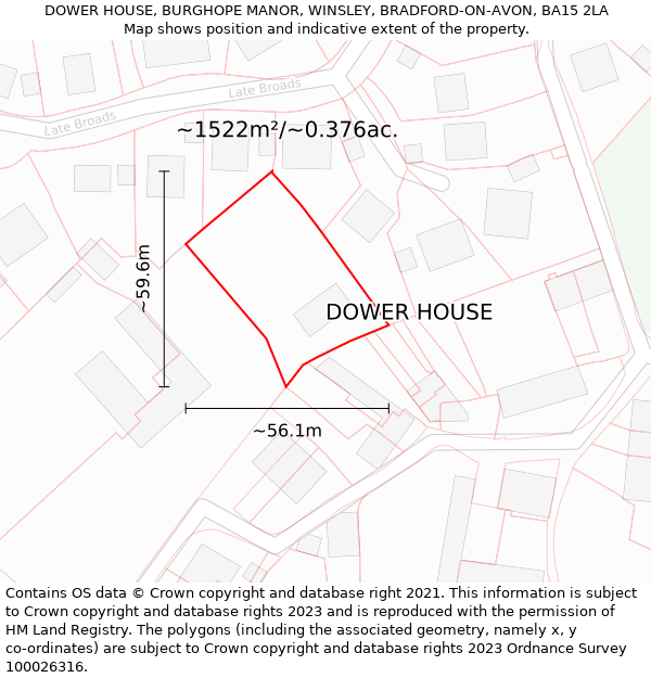 DOWER HOUSE, BURGHOPE MANOR, WINSLEY, BRADFORD-ON-AVON, BA15 2LA: Plot and title map