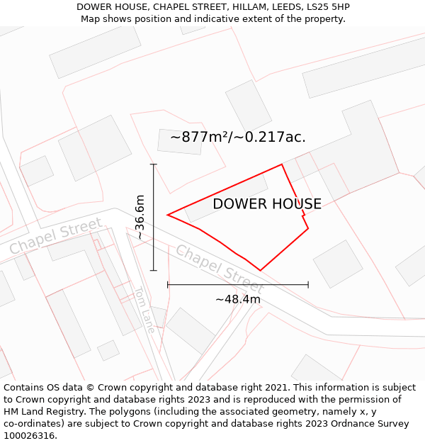 DOWER HOUSE, CHAPEL STREET, HILLAM, LEEDS, LS25 5HP: Plot and title map