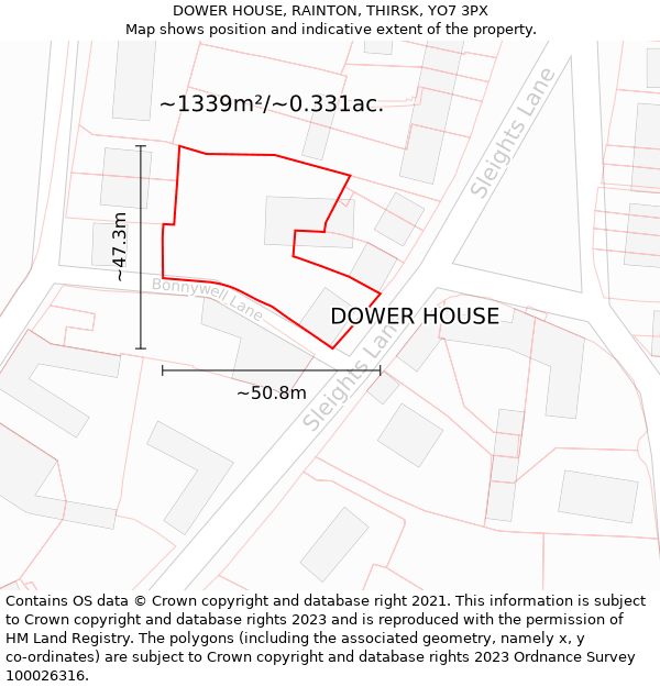 DOWER HOUSE, RAINTON, THIRSK, YO7 3PX: Plot and title map