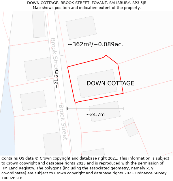 DOWN COTTAGE, BROOK STREET, FOVANT, SALISBURY, SP3 5JB: Plot and title map