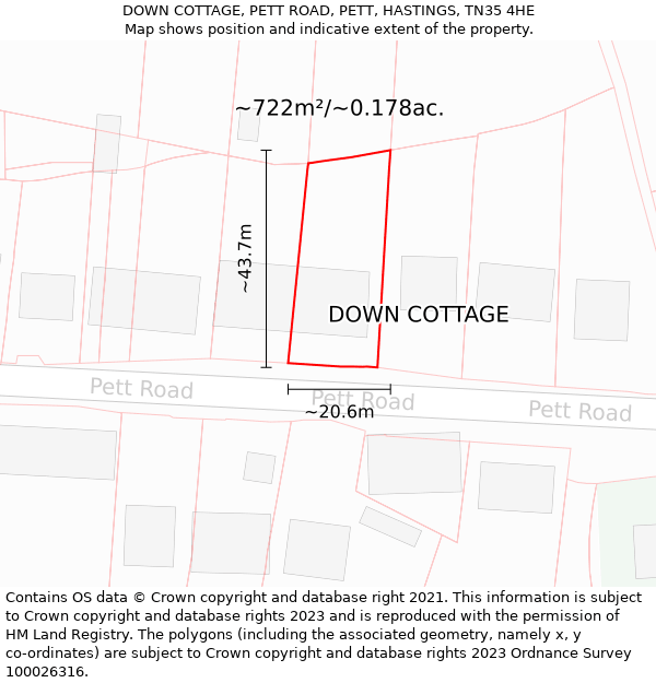 DOWN COTTAGE, PETT ROAD, PETT, HASTINGS, TN35 4HE: Plot and title map