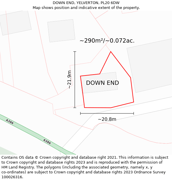 DOWN END, YELVERTON, PL20 6DW: Plot and title map