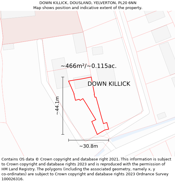 DOWN KILLICK, DOUSLAND, YELVERTON, PL20 6NN: Plot and title map