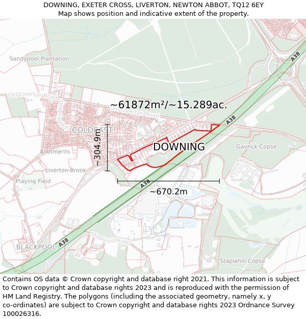 DOWNING, EXETER CROSS, LIVERTON, NEWTON ABBOT, TQ12 6EY: Plot and title map