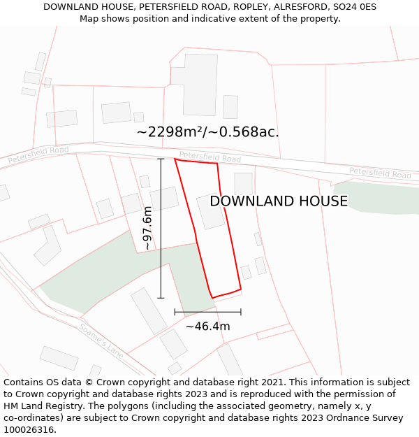 DOWNLAND HOUSE, PETERSFIELD ROAD, ROPLEY, ALRESFORD, SO24 0ES: Plot and title map