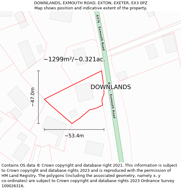 DOWNLANDS, EXMOUTH ROAD, EXTON, EXETER, EX3 0PZ: Plot and title map