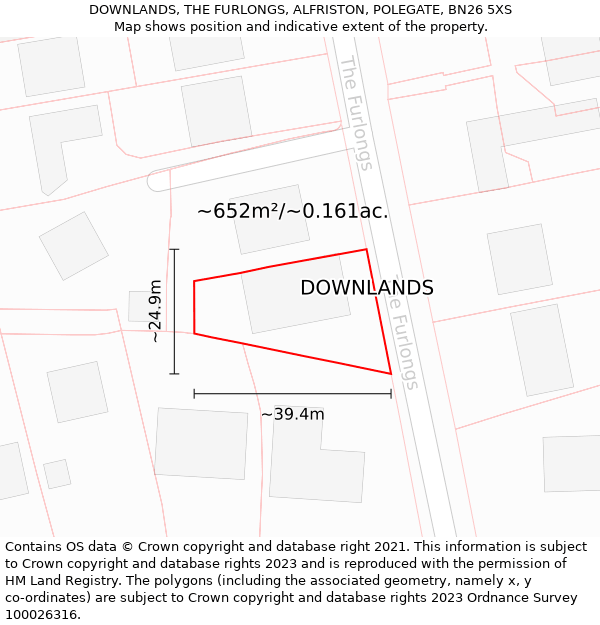 DOWNLANDS, THE FURLONGS, ALFRISTON, POLEGATE, BN26 5XS: Plot and title map