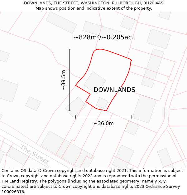 DOWNLANDS, THE STREET, WASHINGTON, PULBOROUGH, RH20 4AS: Plot and title map