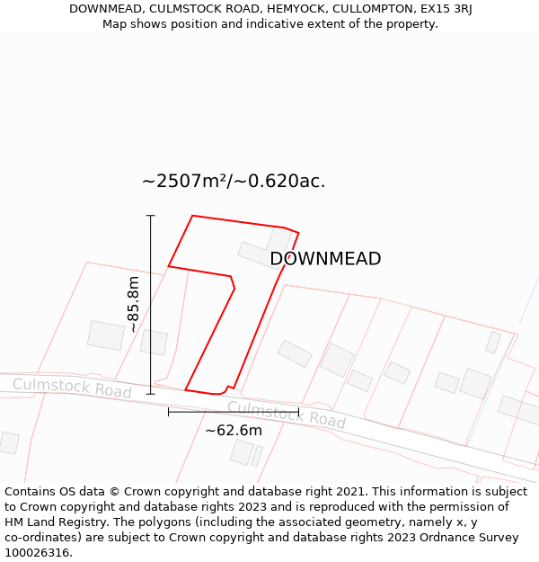 DOWNMEAD, CULMSTOCK ROAD, HEMYOCK, CULLOMPTON, EX15 3RJ: Plot and title map