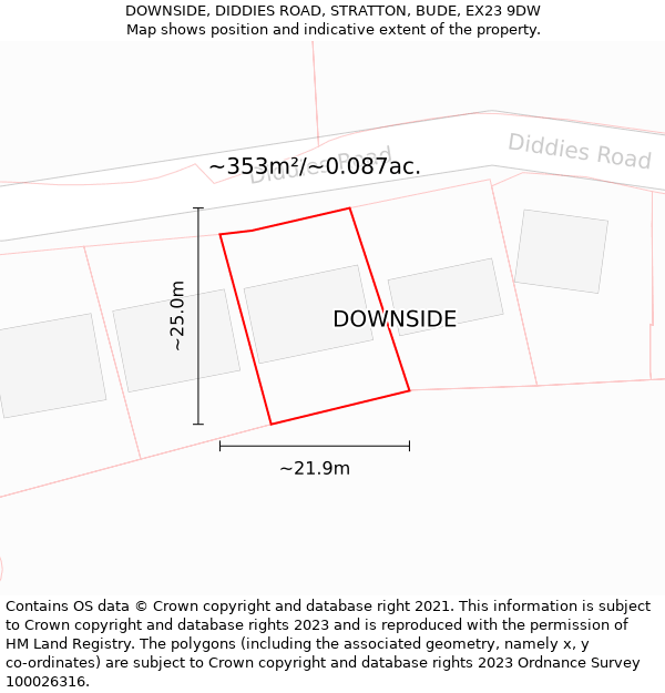 DOWNSIDE, DIDDIES ROAD, STRATTON, BUDE, EX23 9DW: Plot and title map