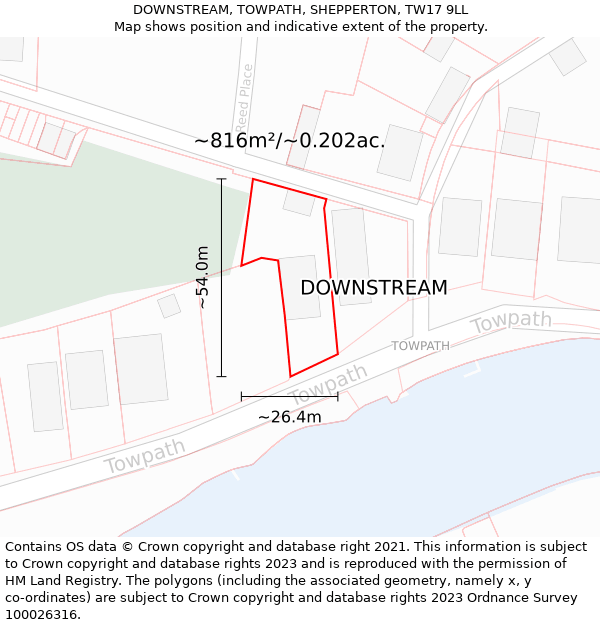 DOWNSTREAM, TOWPATH, SHEPPERTON, TW17 9LL: Plot and title map