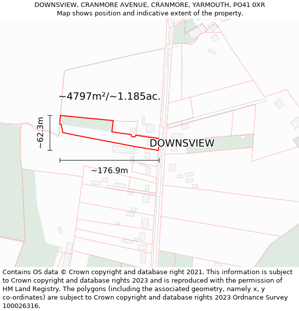 DOWNSVIEW, CRANMORE AVENUE, CRANMORE, YARMOUTH, PO41 0XR: Plot and title map