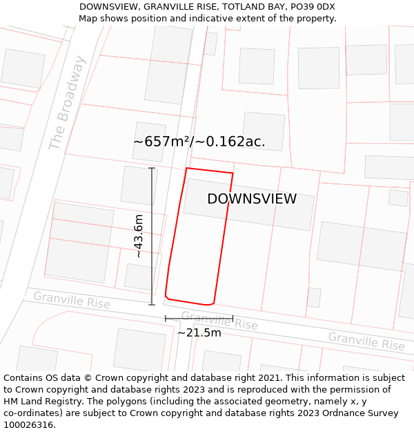 DOWNSVIEW, GRANVILLE RISE, TOTLAND BAY, PO39 0DX: Plot and title map