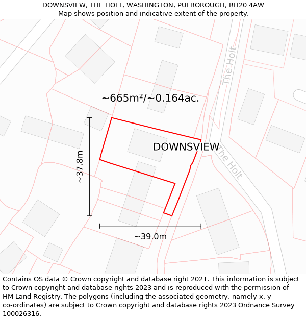 DOWNSVIEW, THE HOLT, WASHINGTON, PULBOROUGH, RH20 4AW: Plot and title map