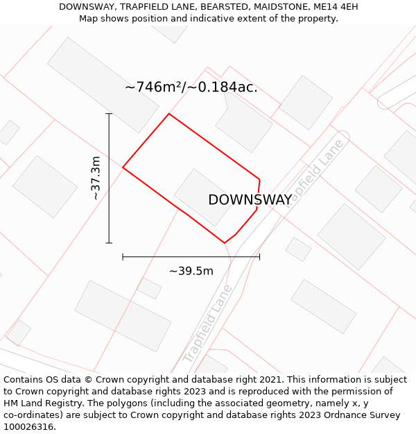 DOWNSWAY, TRAPFIELD LANE, BEARSTED, MAIDSTONE, ME14 4EH: Plot and title map