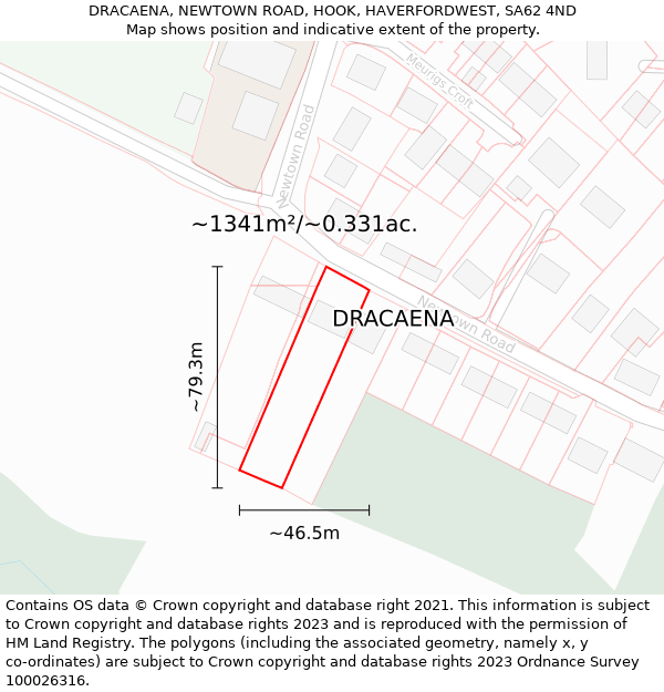 DRACAENA, NEWTOWN ROAD, HOOK, HAVERFORDWEST, SA62 4ND: Plot and title map