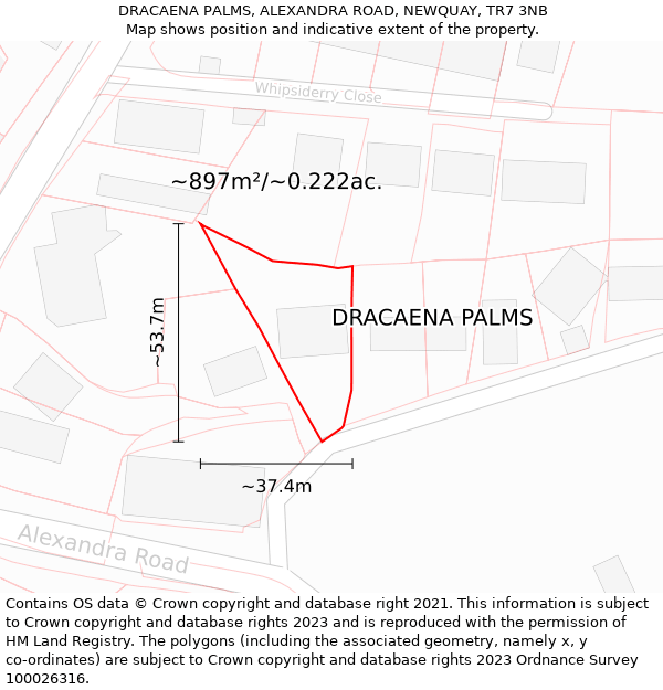 DRACAENA PALMS, ALEXANDRA ROAD, NEWQUAY, TR7 3NB: Plot and title map