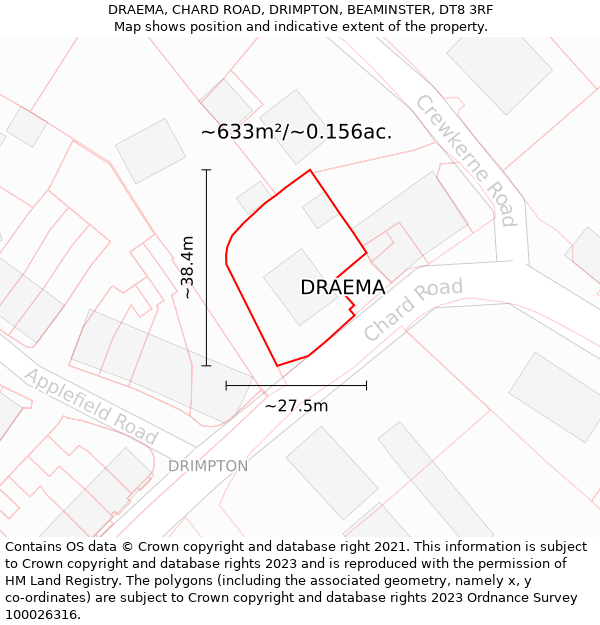 DRAEMA, CHARD ROAD, DRIMPTON, BEAMINSTER, DT8 3RF: Plot and title map