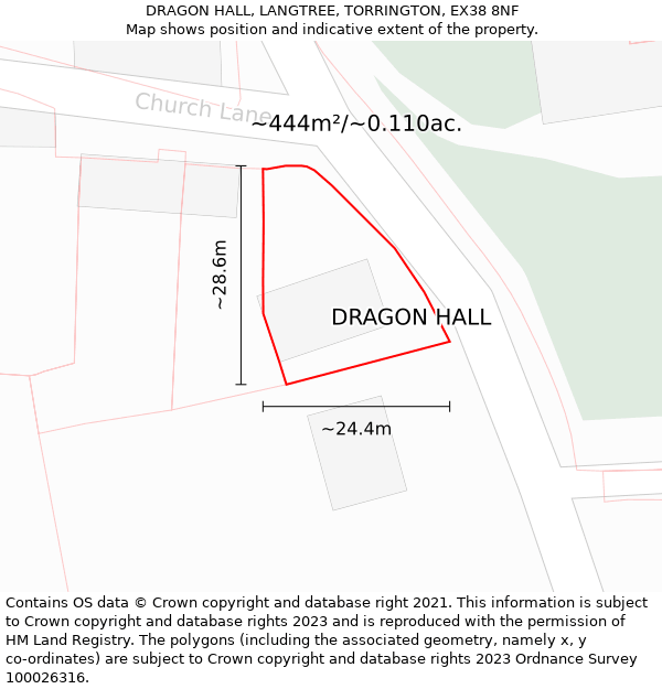 DRAGON HALL, LANGTREE, TORRINGTON, EX38 8NF: Plot and title map