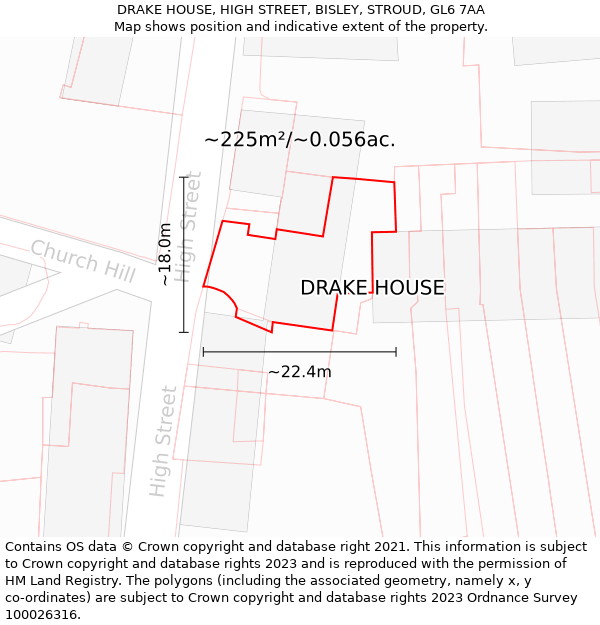 DRAKE HOUSE, HIGH STREET, BISLEY, STROUD, GL6 7AA: Plot and title map