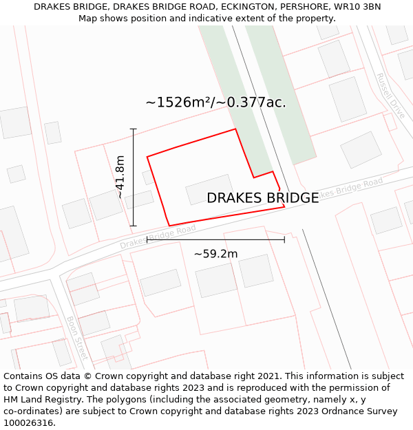 DRAKES BRIDGE, DRAKES BRIDGE ROAD, ECKINGTON, PERSHORE, WR10 3BN: Plot and title map