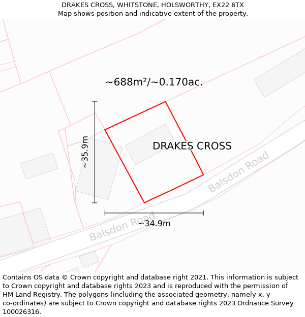 DRAKES CROSS, WHITSTONE, HOLSWORTHY, EX22 6TX: Plot and title map
