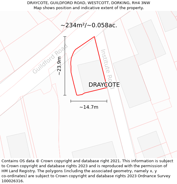 DRAYCOTE, GUILDFORD ROAD, WESTCOTT, DORKING, RH4 3NW: Plot and title map