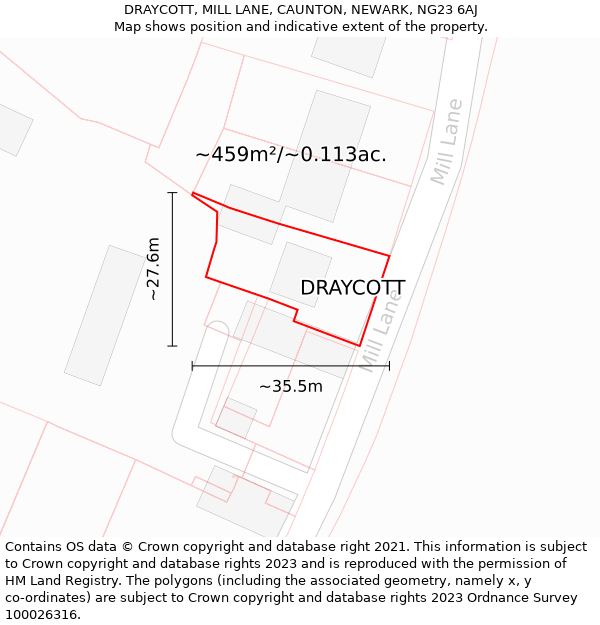 DRAYCOTT, MILL LANE, CAUNTON, NEWARK, NG23 6AJ: Plot and title map