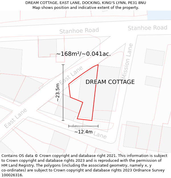 DREAM COTTAGE, EAST LANE, DOCKING, KING'S LYNN, PE31 8NU: Plot and title map