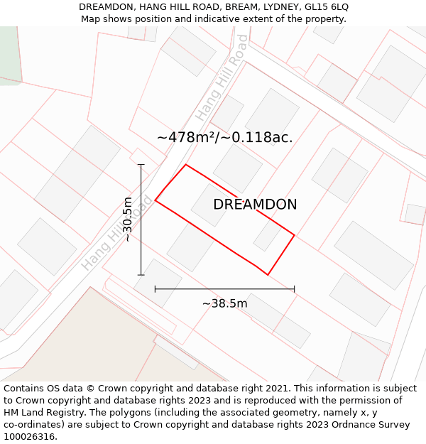 DREAMDON, HANG HILL ROAD, BREAM, LYDNEY, GL15 6LQ: Plot and title map