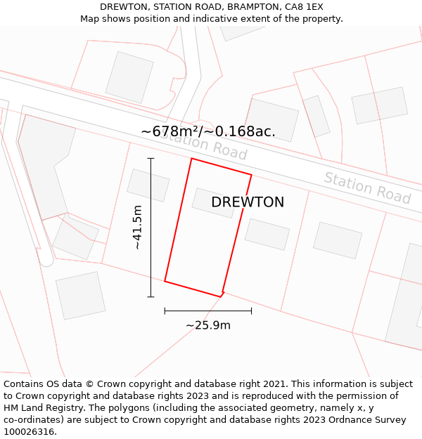 DREWTON, STATION ROAD, BRAMPTON, CA8 1EX: Plot and title map