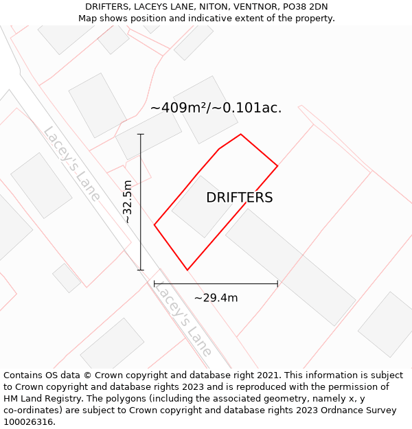 DRIFTERS, LACEYS LANE, NITON, VENTNOR, PO38 2DN: Plot and title map