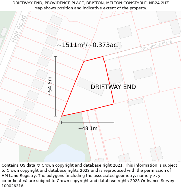 DRIFTWAY END, PROVIDENCE PLACE, BRISTON, MELTON CONSTABLE, NR24 2HZ: Plot and title map