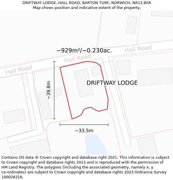 DRIFTWAY LODGE, HALL ROAD, BARTON TURF, NORWICH, NR12 8AR: Plot and title map