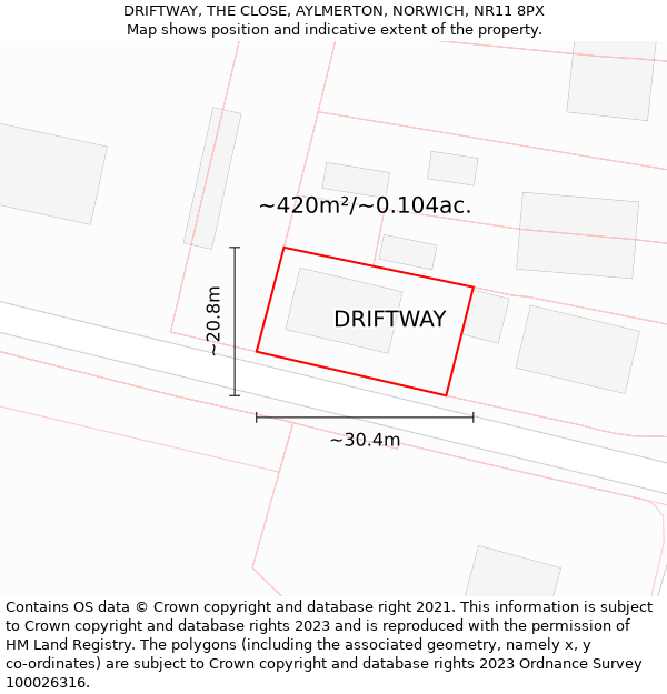 DRIFTWAY, THE CLOSE, AYLMERTON, NORWICH, NR11 8PX: Plot and title map