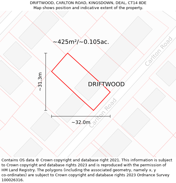 DRIFTWOOD, CARLTON ROAD, KINGSDOWN, DEAL, CT14 8DE: Plot and title map