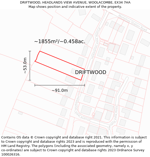 DRIFTWOOD, HEADLANDS VIEW AVENUE, WOOLACOMBE, EX34 7HA: Plot and title map