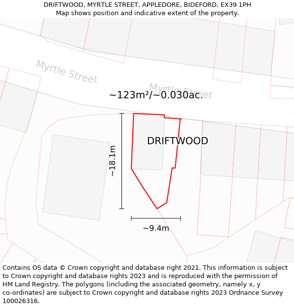 DRIFTWOOD, MYRTLE STREET, APPLEDORE, BIDEFORD, EX39 1PH: Plot and title map