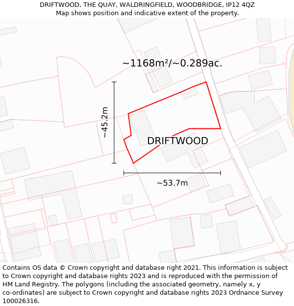 DRIFTWOOD, THE QUAY, WALDRINGFIELD, WOODBRIDGE, IP12 4QZ: Plot and title map